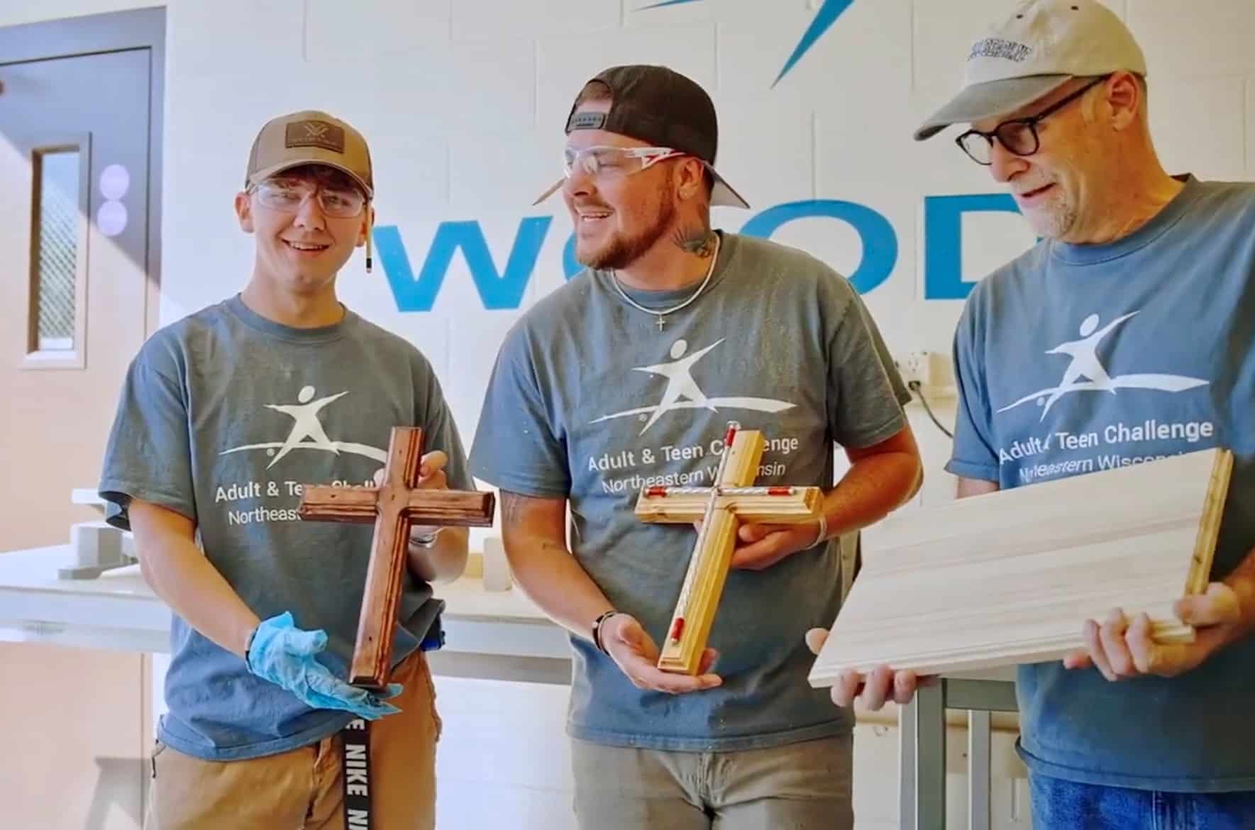 Woodshop Post card picture clients holding wood products