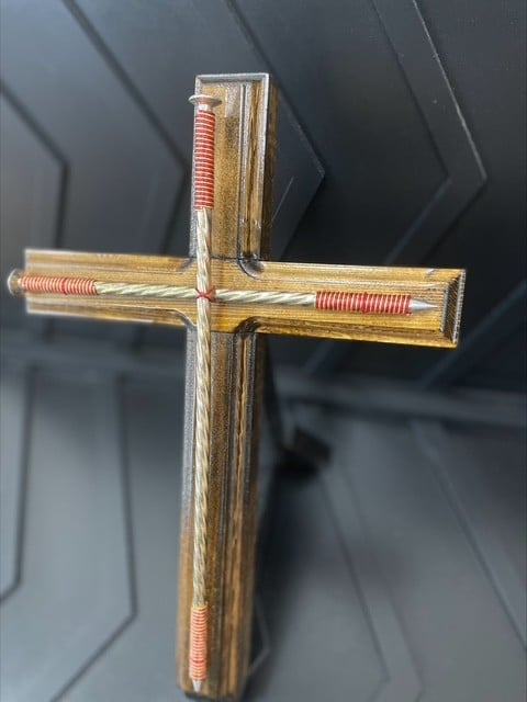 Espresso Nail Cross, Red & Gold Wire