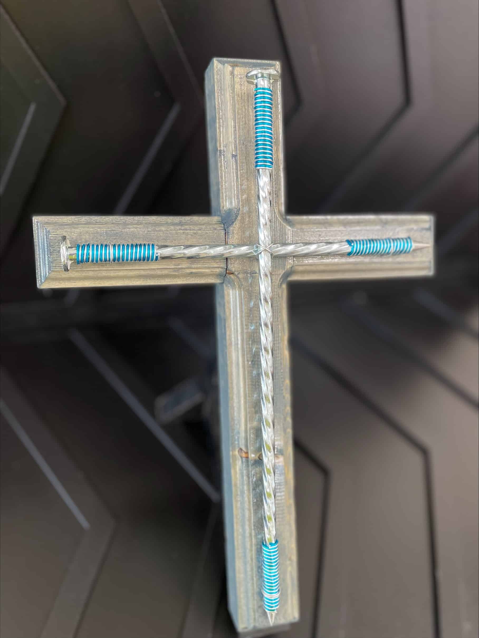 Phantom Grey Nail Cross Blue and Silver Wire