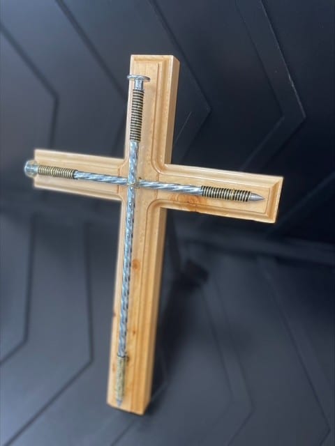 Pine Nail Cross, Black & Gold Wire