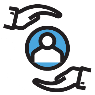 practice icon hands around globe